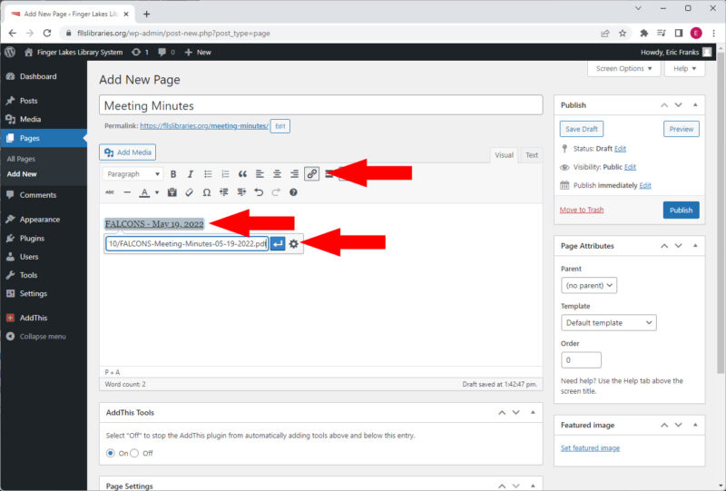 WordPress Classic Editor Adding Hyperlink