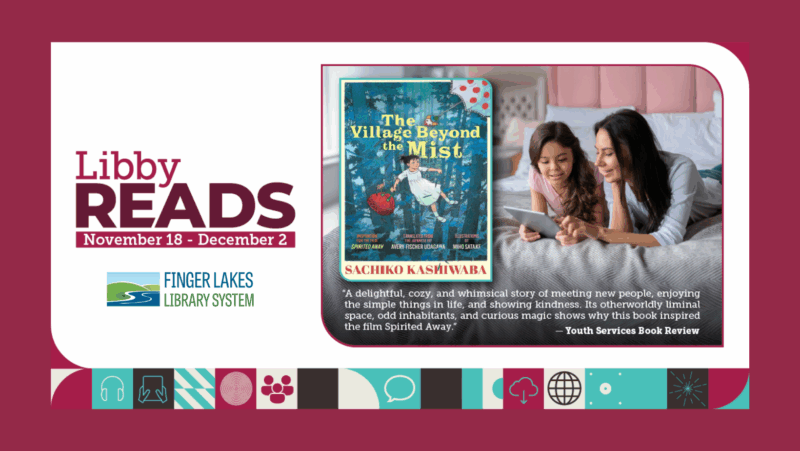 Promotional poster for Libby Reads 2025 title The Village Beyond the Mist