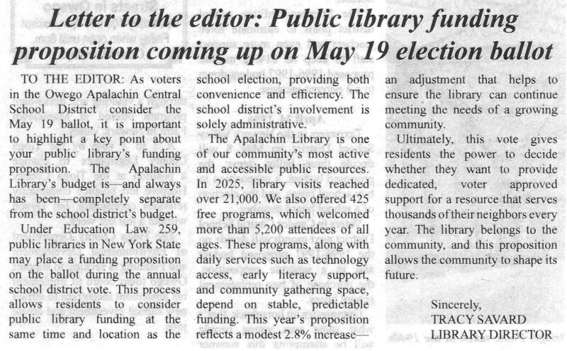 Letter to the editor: Public library funding proposition coming up on May 19 election ballot