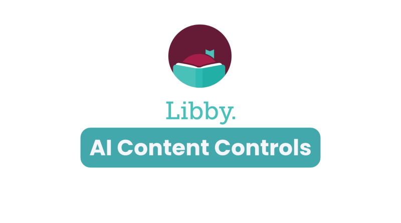 Libby app logo on white background. Title says AI Content Controls in white letters on blue background.