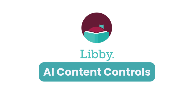 Libby app logo on white background. Title says AI Content Controls in white letters on blue background.